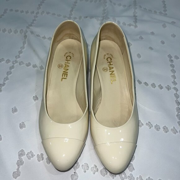 CHANEL Shoes - Chanel Mary Janes Patent Leather Cream Pumps